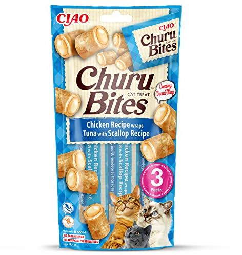 INABA Churu Bites mit 40% Hühnerfleisch und 32% Thunfisch Katzenleckerlis | Getreidefrei, Zuckerfrei, Keine Nebenerzeugnisse Katzensnacks | Perfekt zum Verstecken von Tablette 30 g (1er Pack)
