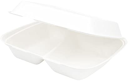 BIOZOYG Zuckerrohr Menüschalen-2-geteilt I nachhaltiges Take-Away-Geschirr biologisch abbaubar I Zuckerrohr Box für heiße & kalte Speisen unbeschichtet 25x20x7,5cm I Lunchbox 2 Kammern 200 Stück