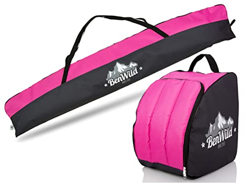 Rawstyle Skitasche Ski-Schuh-Tasche Set, SKI-Tasche, 160cm oder 180cm, wasserdicht, Ski Bag, Ski Cover, Wintersport, Kombi (schwarz-pink, Set 160cm)