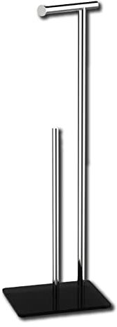 Sasons ® Quality Toilet Roll Holder Free Standing Chrome Finished Glass Base Heavy Duty 2 in 1 Bathroom Loo Tissue Paper Dispenser and Storage Holder