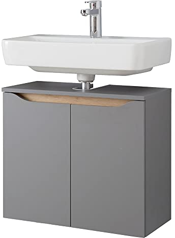 Lomadox Bad Waschbeckenunterschrank in Quarzgrau Matt Touch mit Riviera Eiche quer Nb., B/H/T ca. 60/53/33 cm