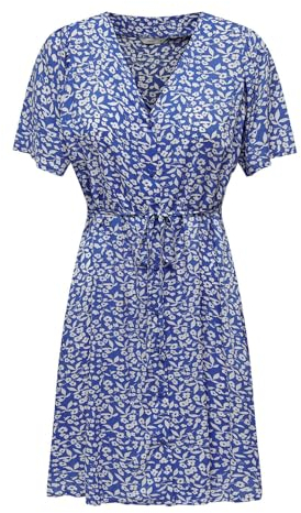 ONLY Onlevida S/S Robe Courte WVN Noos, Bleu Nebulas/AOP : Fleur Hanna, S Femme