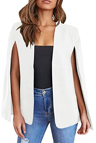 Yming Damen Offene Front Casual Mantel Cape Split Sleeve Blazer Elegante Formale Blazer Weiß XL