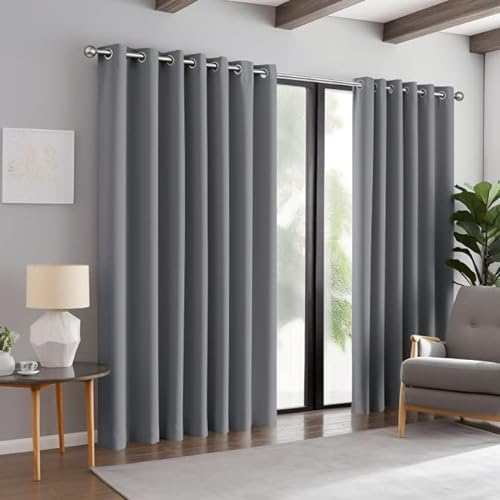PANOVOUS Raumteiler-Vorhang für Privatsphäre, Verdunkelungsvorhänge, 254 cm breit, extra lang, Vorhänge für Terrasse, Vertikalrollo für Kino/Schiebetür, 1 Panel, 254 x 274 cm, Grau