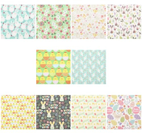 10 Stück -Stoff Ostereier Küken Hase Fat Quarters Nähen Quilt Stoffbündel Ostern Baumwolle Patchwork Stoffe für Ostern DIY Bastelbedarf