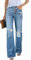 Roskiky Bootcut Jeans Damen Breite Stretch Hosen Plus Size Himmelblau XL