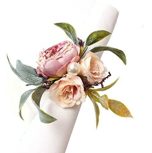 XINGNIAO Handarbeit Blume Serviettenringe 6er Set Frühling Serviettenringe Rose Serviettenhalter Ranken Design Serviettenhalter Ringe Tischdekoration