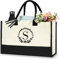 Aucuu Initiale Canvas Tragetasche, Tote Bag, Groß Canvas, Damen Handtasche, Einkaufstaschen mit Reißverschlusstaschen, Personalisierte Geschenktasche für Frau Mama Lehrer Buchstabe S