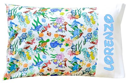 Personalisierbarer Kissenbezug mit Namen für Kinderbett, Geschenkidee (40 x 60, Meer)