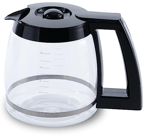 Jarra de vidrio de repuesto de 12 tazas, compatible con cafetera Cuisinart, reemplaza DCC-1200PRC (mango decorativo de acero inoxidable)