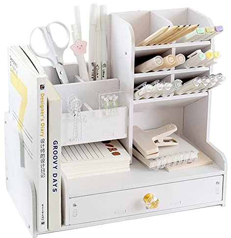 Axroad Mall Desktop-Schreibwaren-Organizer mit Schublade, weißer Stifthalter zum Selbermachen, Stift-Organizer, Schreibtisch-Organizer, Kunstbedarf, Organizer