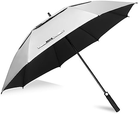 ZOMAKE 68 Inch Golf Regenschirm Sonnenschutz für UV,XXXL Großer Winddicht Regenschirm Groß Upf 50 + Selbst öffnend Belüftet,Große Größe Golfschirm Sturmfest für Sonne und Regen(Silber Schwarz)