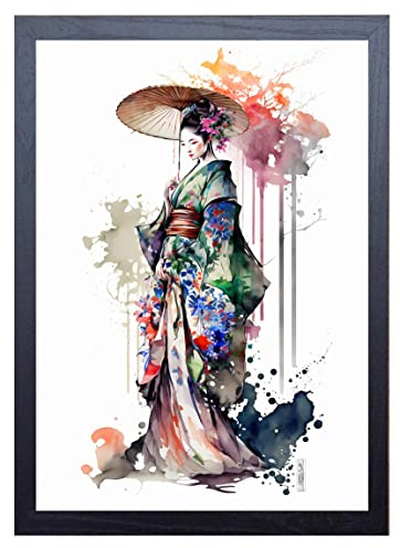 SIGNED BY THE STARS Kunstdruck: Japanische Geisha, 29.7 x 21 cm, Wohnzimmer-Dekoration, Matte, Ungerahmt, Dickes Papier, Wandmontage