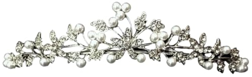 ONDEGO® SILBER PERLEN Diadem Haarschmuck Tiara Hochzeit Strass Glitzer Krone Mädchen Geburtstag Goldene Hochzeit Königin Braut