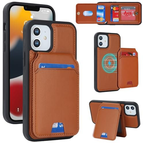 Zouzt for iPhone 12/12 Pro 6.1 Inch Detachable 2 in 1 Wallet Case with Card Holder for Magsafe, Magnetic PU Leather Flip Credit Slot Protective Phone Cover Women Men - Brown