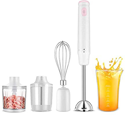 LEONYS Hand Blender, 300 Watt 4-in-1 Immersion Multi-Purpose Stick Blender with Egg Whisk, 500ml Food Grinder Puree for Infant Food, Smoothies, and Soups, White