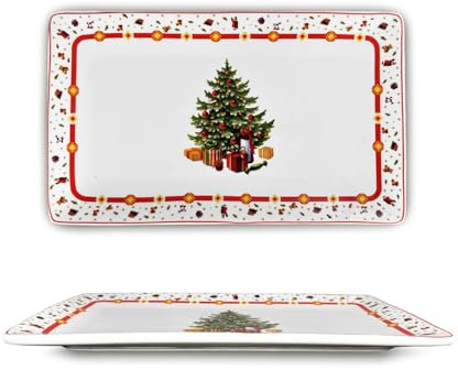 ARCA, Vassoio Albero in Porcellana, con Decorazione Natalizia Albero di Natale, Resistente e Duraturo, Ideale per la Tavola, Idea Regalo Natale, 34x20 cm