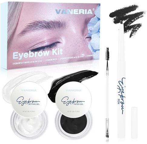 VANERIA Augenbrauen Gel für Lang Anhaltendes,Eyebrow Gel,Augenbrauenstift für Gezähmte Augenbrauen Fixierte Augenbrauenfarbe,Augenbrauen Pomade+Augenbrauen Bürste,Augen Make-Up(schwarz)