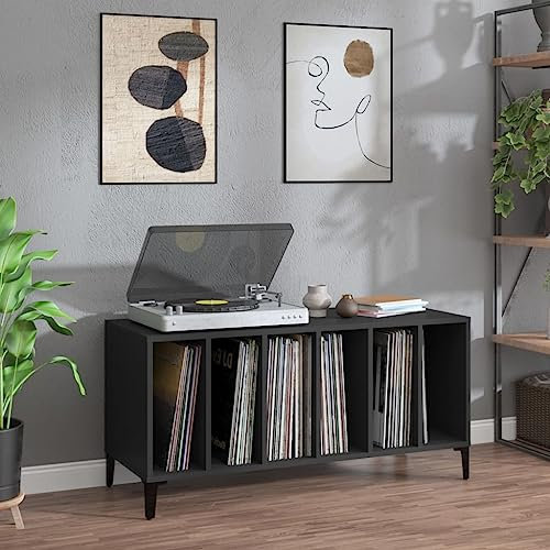 Prissent Mobile Porta Dischi 100x38x48 cm in Legno Multistrato - Scaffale Libreria per Vinile, CD, TV - Mobiletto Multiuso per Soggiorno - Nero