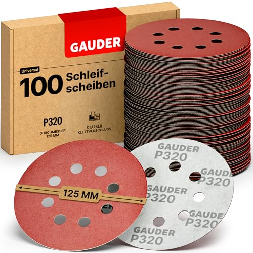 GAUDER Schleifscheiben für Exzenterschleifer Ø 125mm - Klett Schleifpapier 8 Loch - Schleifblätter rund für Holz, Metall und andere Materialien (P320 Körnung - 100 Stück)