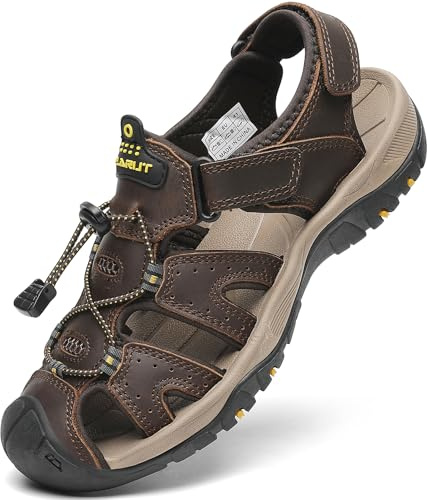 FLARUT Sandalen Herren Outdoorsandalen Trekkingsandalen Wander | Echtleder,Geschlossene Zehe,Rutschfest Gummisohle,Leichte & Dämpfende EVA-Zwischensohle,Verstellbarer Klettverschluss