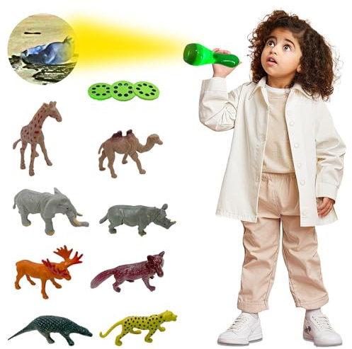 Xwin Kids Projector Flashlight with 24 Patterns Animals Green Torch Educational Learning Fun Toy for Boys and Girls Night Bedtime Light Gift for Children's