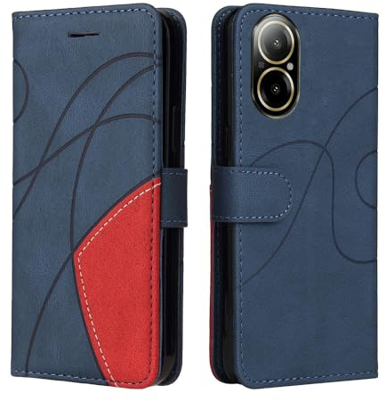 XINNI Housse pour Telephone Realme C67 4G Etui, PU/TPU Rétro Retourner Cuir Coque Magnétique Anti Chute Portefeuille Protection Case Cover, Bleu