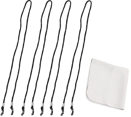 DaiUni Brillenband, Brillenbänder, Brillenkette Schwarz, Verstellbar Sonnenbrillen Kette Brillenschnur, 4 Stück, Mit 1 Mikrofaser-Reinigungstuch