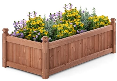 COSTWAY Wooden Garden Planter, Rectangular Trough Box Flower Pot with Drainage Holes, Herb Vegetables Plant Flower Container for Indoor Outdoor Backyard Patio Balcony (117 x 59 x 40cm)