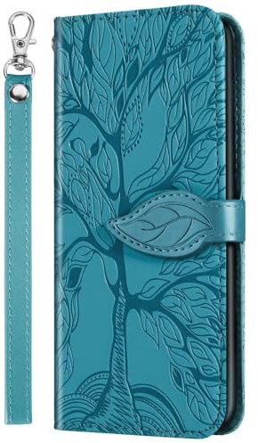Rnrieyta Miagon Custodia Flip per Samsung Galaxy S24 Ultra,Goffratura Albero Design Case in PU Pelle Portafoglio Cover con Chiusura Magnetica,Blu