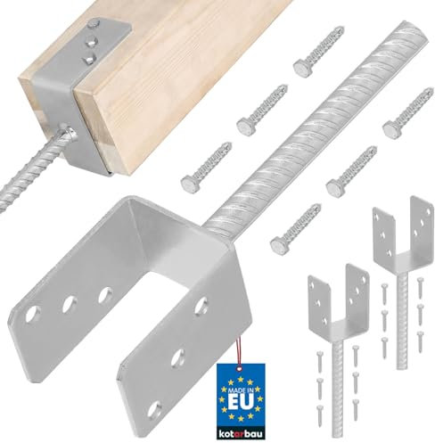 KOTARBAU® 2er Set Pfostenträger zum einbetonieren U 71 mm Feuerverzinkt Stahl Betonanker für Holzpfosten Riffelstahl Pfostenanker Bodenhülse Pfostenschuh Zaunpfosten Holz
