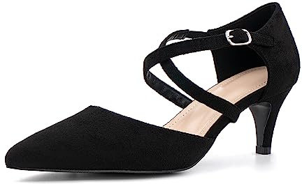 Hitmars Kitten Heels Sandals for Women Court Shoes Strappy Closed Toe Low Mid Heel Ladies Sandals Wedding Party Bridal Summer Sandals N-Black-Suede Size 7.5UK=41EU