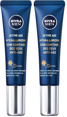 NIVEA MEN Anti-Aging Augenpflege (1 x 15 ml), feuchtigkeitsspendende Augenpflege mit Hyaluronsäure, Anti-Falten und Fältchen für Männer (Packung mit 2)