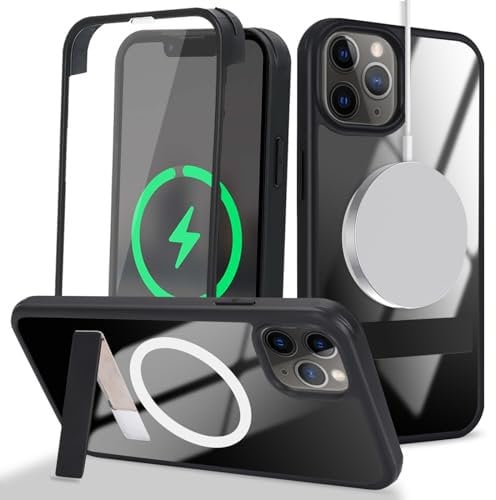 Zouzt for iPhone 11 Pro Max 6.5 Inch Case with Screen Protector, 360 Full Body with Glass Screen Protector [for Magsafe] [Shockproof] Stand Heavy Duty Protection Phone Case - Black