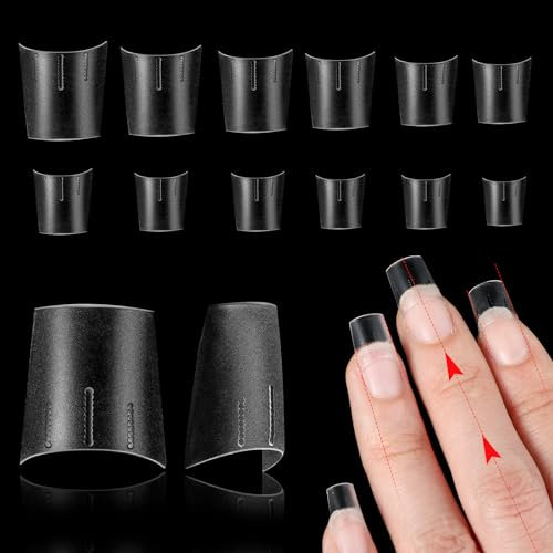 300 Pcs Short Coffin Nail Tips Half-Cover French Edge Nail Tips with Positioning Wire Matte Clear False Nails Nail Extension Tips for Acrylic Extensions Nail DIY Decoration (12 sizes)