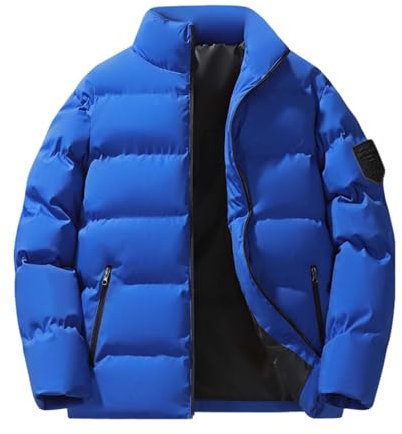 Jeansjacke Lammfell Herren Lässige Daunenjacke mit Kragen, warme Bündchen, einfarbig, Reißverschluss, Herrenjacke, Herren-Daunenjacke ohne Kapuze Sehr Warme Winterjacke Herren (Blue, XXXXXL)