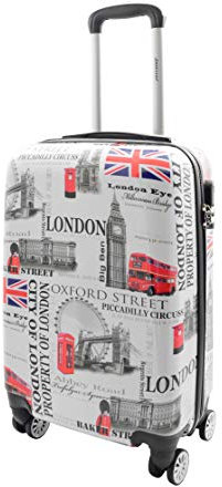 Divergent Retail Hartschalenkoffer London City Print Erweiterbar Gepäck 4 Rollen Spinner, weiß, Cabin, Koffer