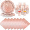 Daover 72pcs Pink Party Tableware Set, Pink Paper Plates Cups and Napkins, Party Supplies for Wedding, Picnic, BBQ, Restaurant and Party Supplies Table Decorations (Rose Gold)