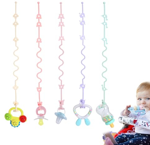 Schnullerkette Silikon - 5er Set Kinderwagenkette für Schnuller und Trinkbecher - BPA-frei Silikon Schnullerkette mit Sicherheitsgurten