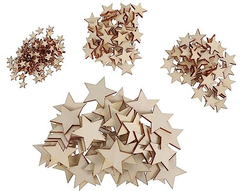 KONTONTY 300 Stücke Unbearbeitete Holz Sterne Scheiben Blanko Holzscheiben Diy Unfertige Holzsternscheiben Für Handwerk
