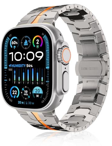 MaEiol Cinturino Metallo per Apple Watch 49mm 45mm 44mm 42mm/ Series 10 46mm, Premium Acciaio Inossidabile Metallo Ricambio Cinturino per iWatch Ultra 2/SE/Series 10 9 8 7 6 5 4 3 2 1, Titanium&Orange