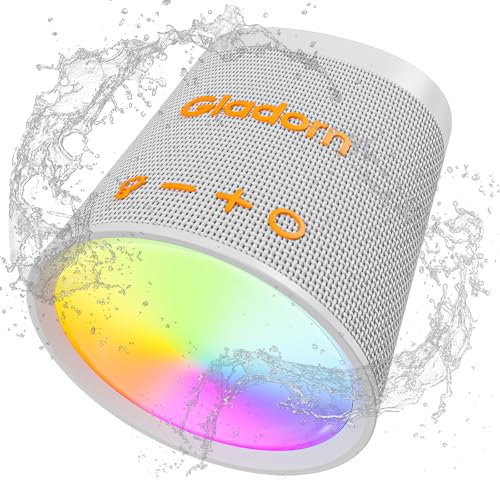 Gladorn Enceinte Bluetooth Portable sans Fil, 20H d'Autonomie, Lumières RGB, Couplage Stéréo, Basses Puissants, Imperméable IPX6, Bluetooth 5.3, Idéal pour Maison, Fêtes, Extérieur, Camping et Cadeau