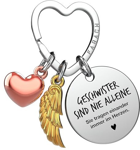 FABACH Beste Schwester Schlüsselanhänger Schutzengel Glücksbringer mit Herz und Gravur - Beste Schwester der Welt Geschenke Geschwister - Schwestern Geschenk Engel Glücksbringer