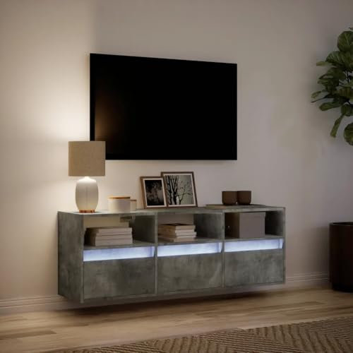 Canditree Floating TV Cabinet with LED Lights, Floating TV Stand with 3 Drawers, Floating TV Shelf Wall Mounted Entertainment Center, 130 Cm (Concrete Grey)