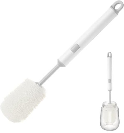 Goupillon en microfibre pour bouteille d'eau - Longue brosse à bouteille - Nettoyeur flexible pour les taches d'eau fines, la bière, le vin, les biberons, les tuyaux, les pistons, les carafes