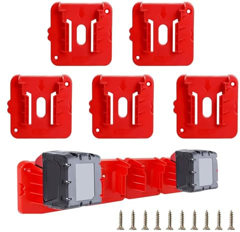 Pack of 5 Battery Holders Compatible with Milwaukee M18 18 V, Battery Wall Mount Suitable for 48-11-1815 48-11-1828 48-11-1850 48-11-1860 with 10 Screws, No Battery