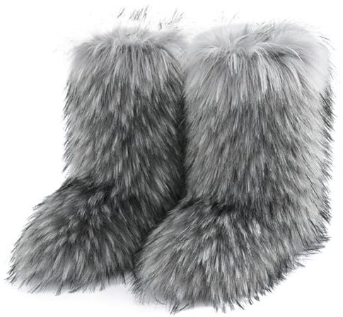 Lipfer Stivali Neve Invernali di Procione Stivali in Pelliccia Sintetica Stivali Neve in Pelliccia Stivali Neve Pelosi Soffici Stivali Piatti a metà Polpaccio per Esterni E Interni