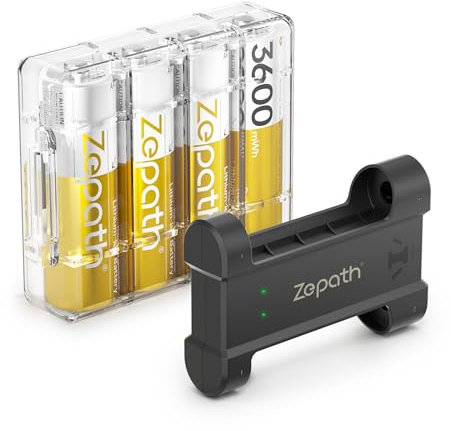 4 Pile Rechargeables AA au Lithium-ION,1,5V 3600 mWh Haute Capacité Rechargeable AA Batterie, jusqu'à 2000+ Cycles