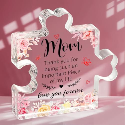 Emibele Geschenke für Mama, Mama Geburtstag Geschenke, graviert Acryl Block Puzzle Stück Plaque Countertop Dekorationen für Mama von Tochter Sohn, Weihnachten Muttertag Geburtstag Geschenke für Mama