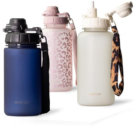 MAMEIDO Trinkflasche mit Strohhalm & Trageschlaufe aus Tritan 500 ml, Wasserflasche auslaufsicher, Flasche BPA-frei für Jungen & Mädchen (Dark Night)